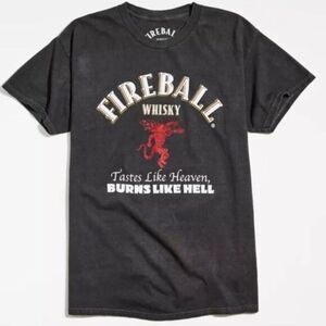 NWOT Urban Outfitters Unisex Black Graphic Tee Shirt Fireball Burns Like Hell- M